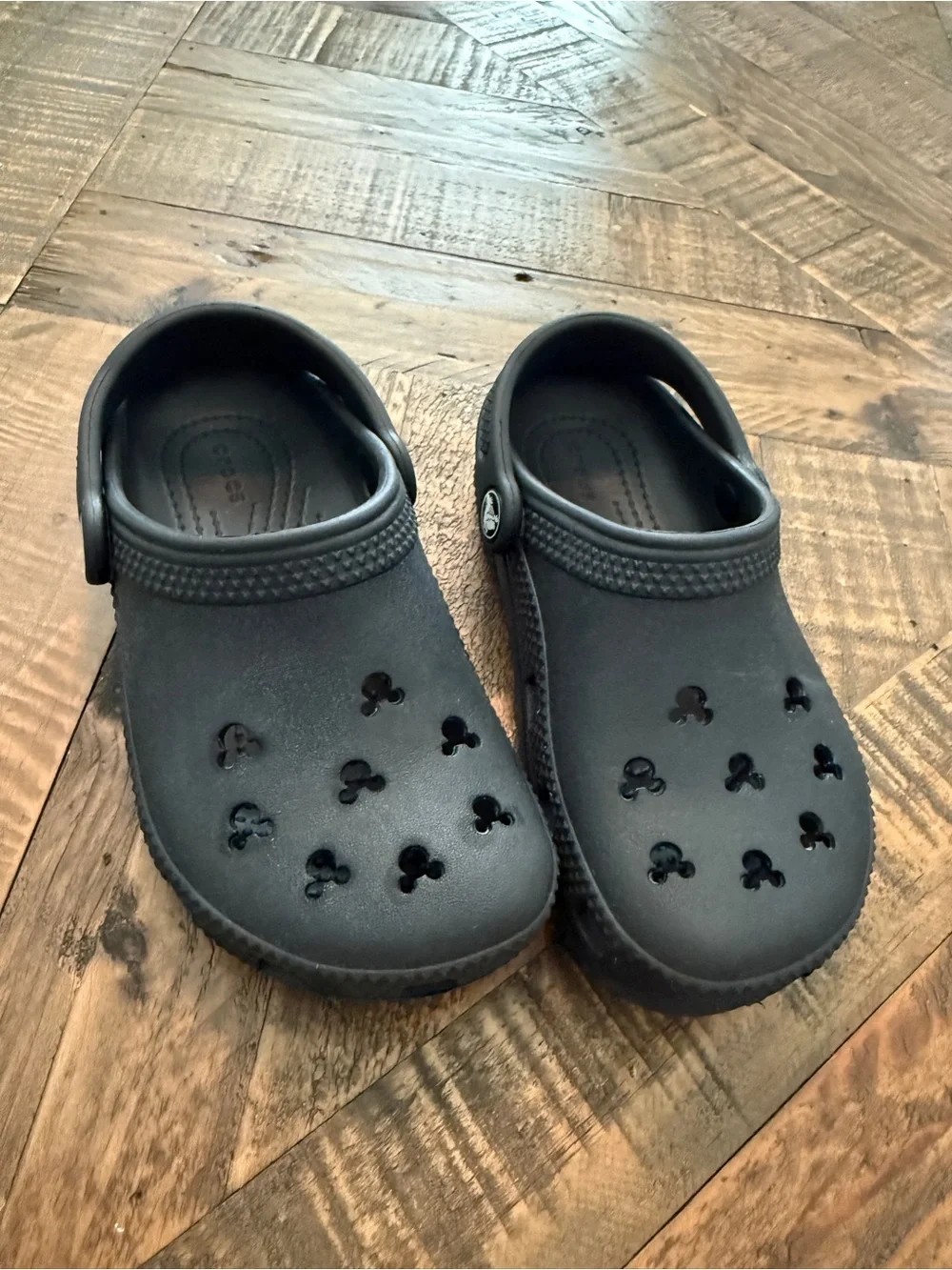 Kids Black Disney CROCS with Mickey Cutouts